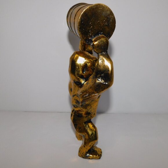 9.5" Gold Black Spackle resin KING KONG Holding Barrel overhead figure Figurine - Picture 6 of 9